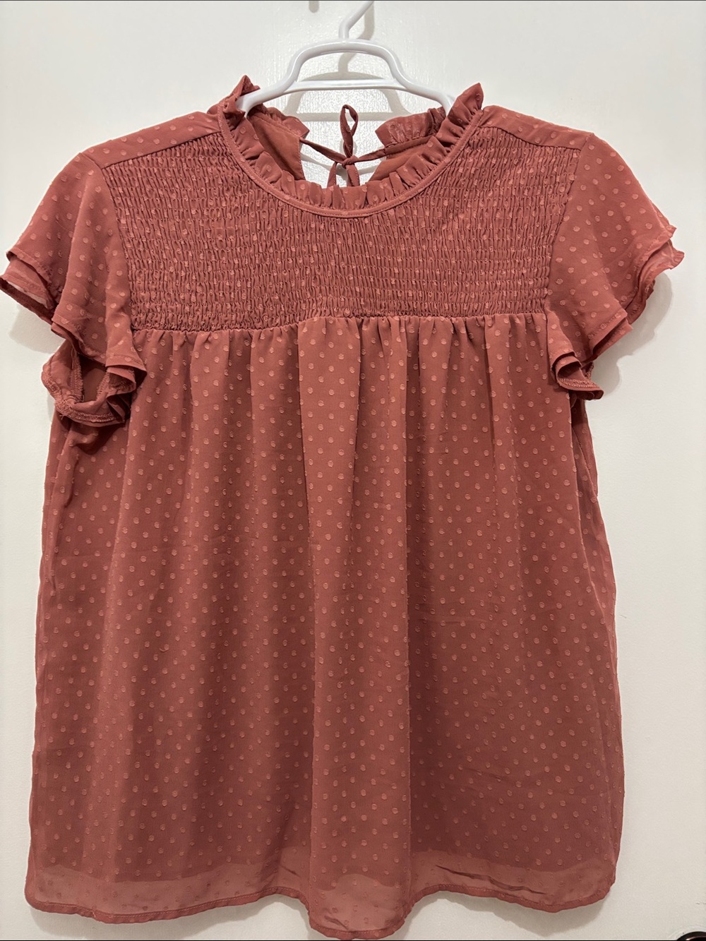 XL Smocked Ruffle Yoke Blouse - Dusty Rose